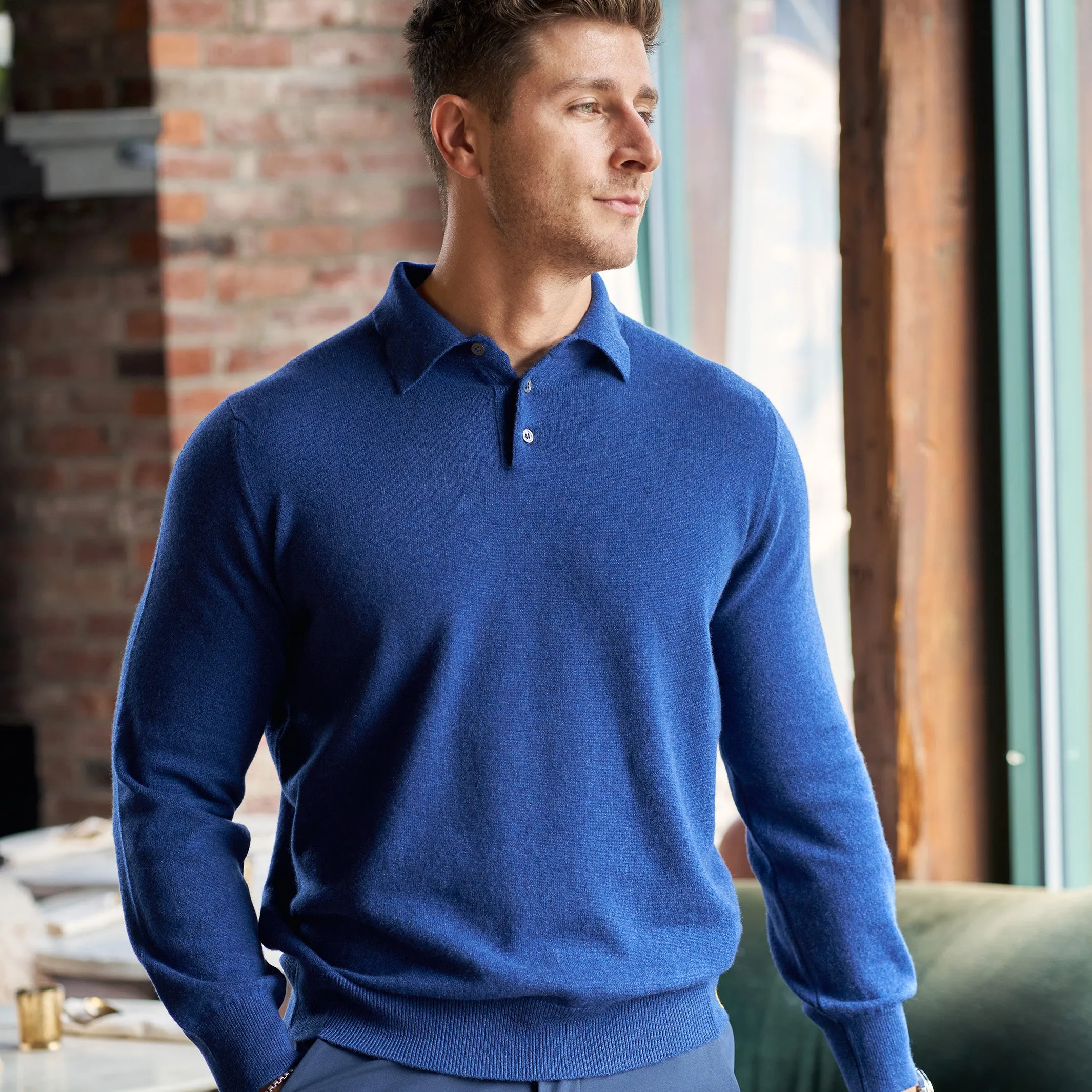 The Edgar 2-Ply Cashmere Long-Sleeve Polo