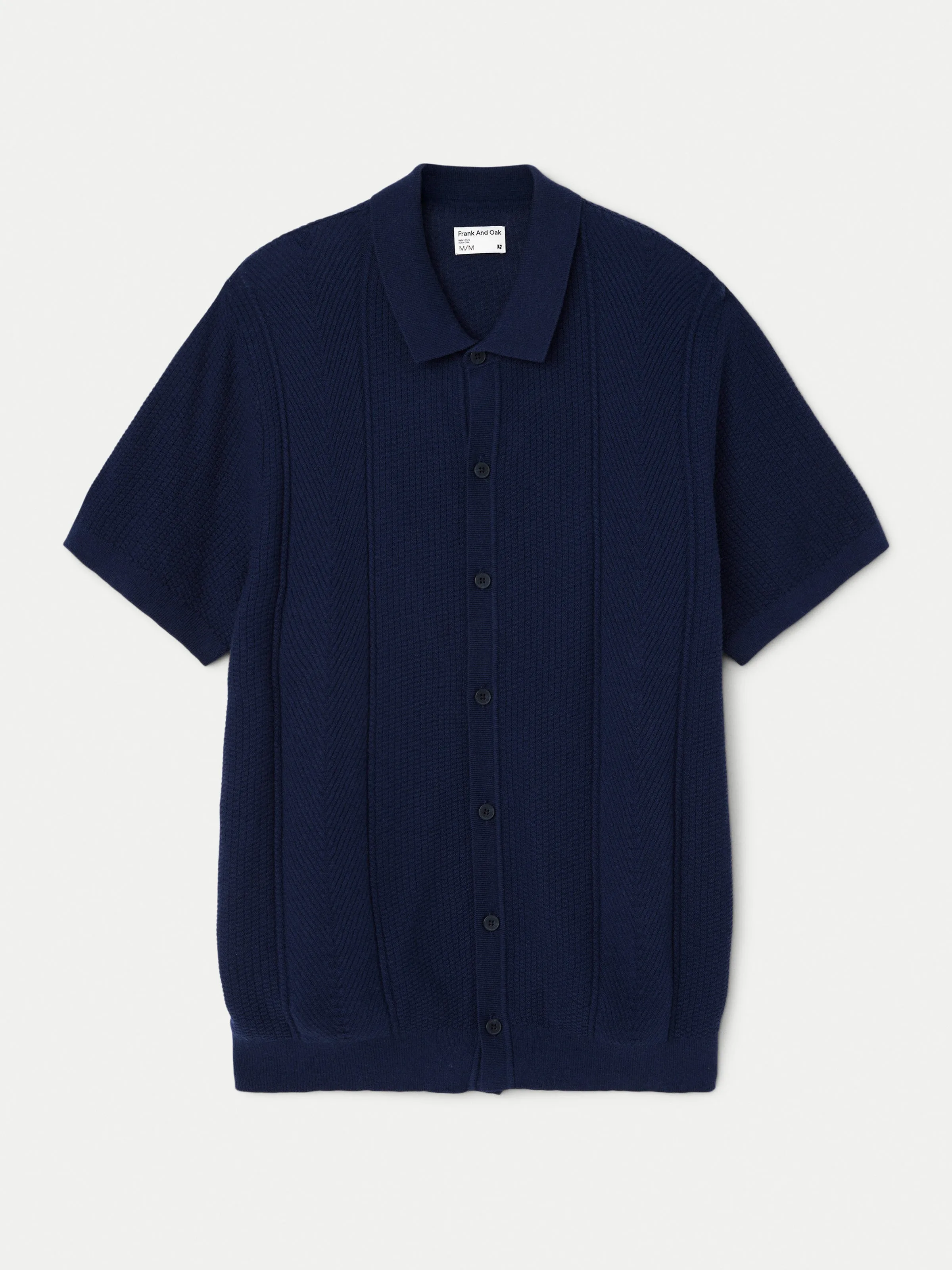 The Herringbone Button Up Polo in Blue