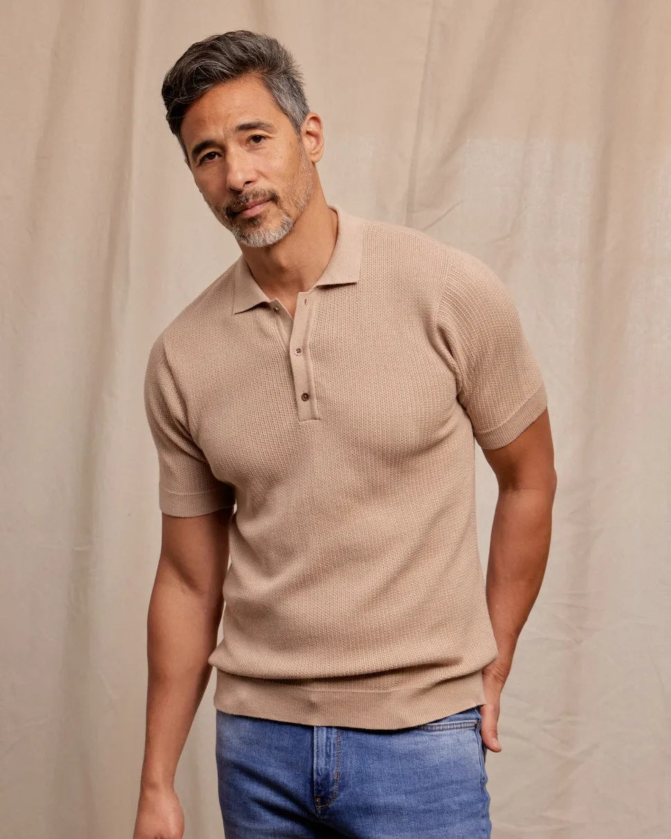 The Travis - Supima Cotton Rib Knit SS Polo - Tan