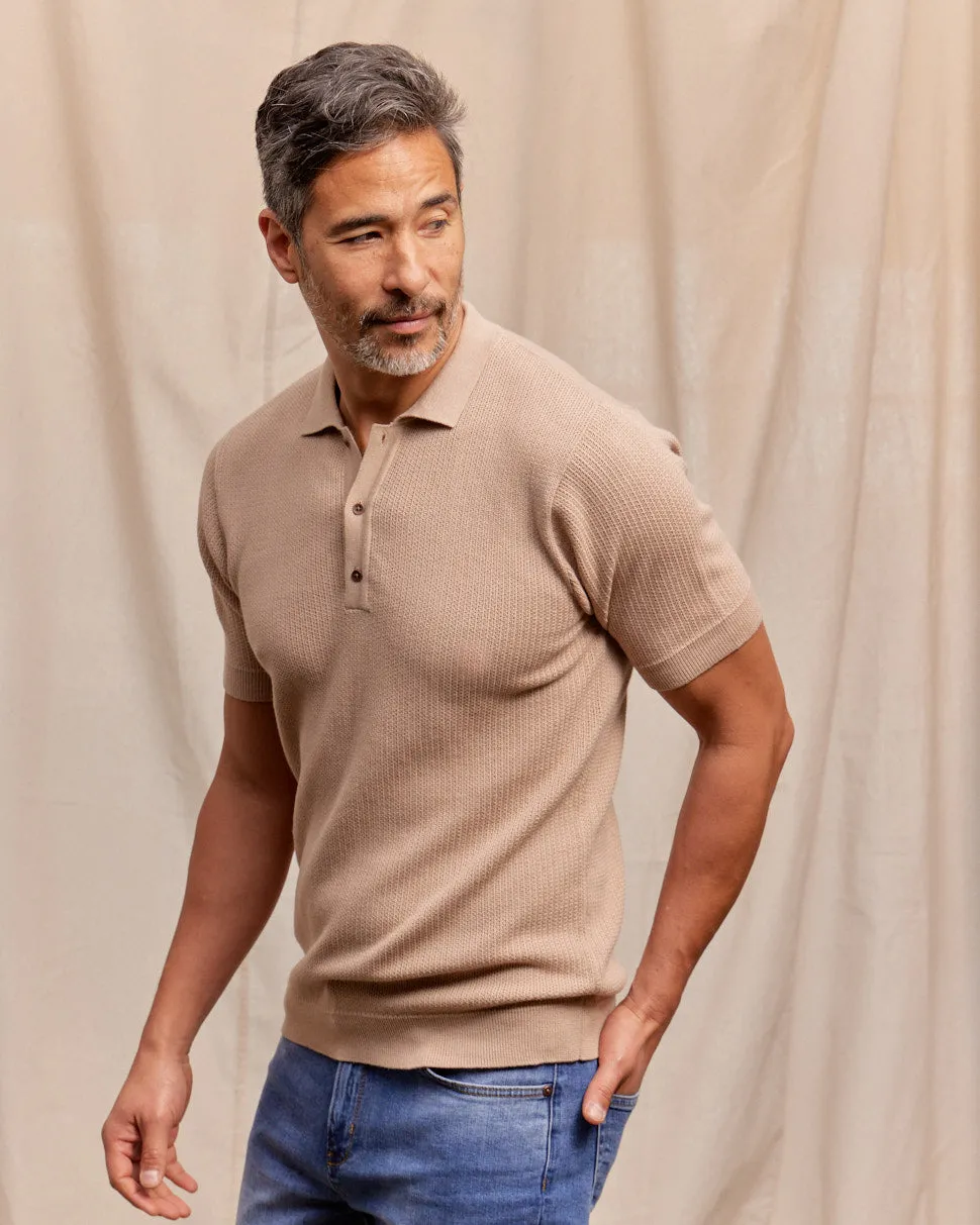 The Travis - Supima Cotton Rib Knit SS Polo - Tan