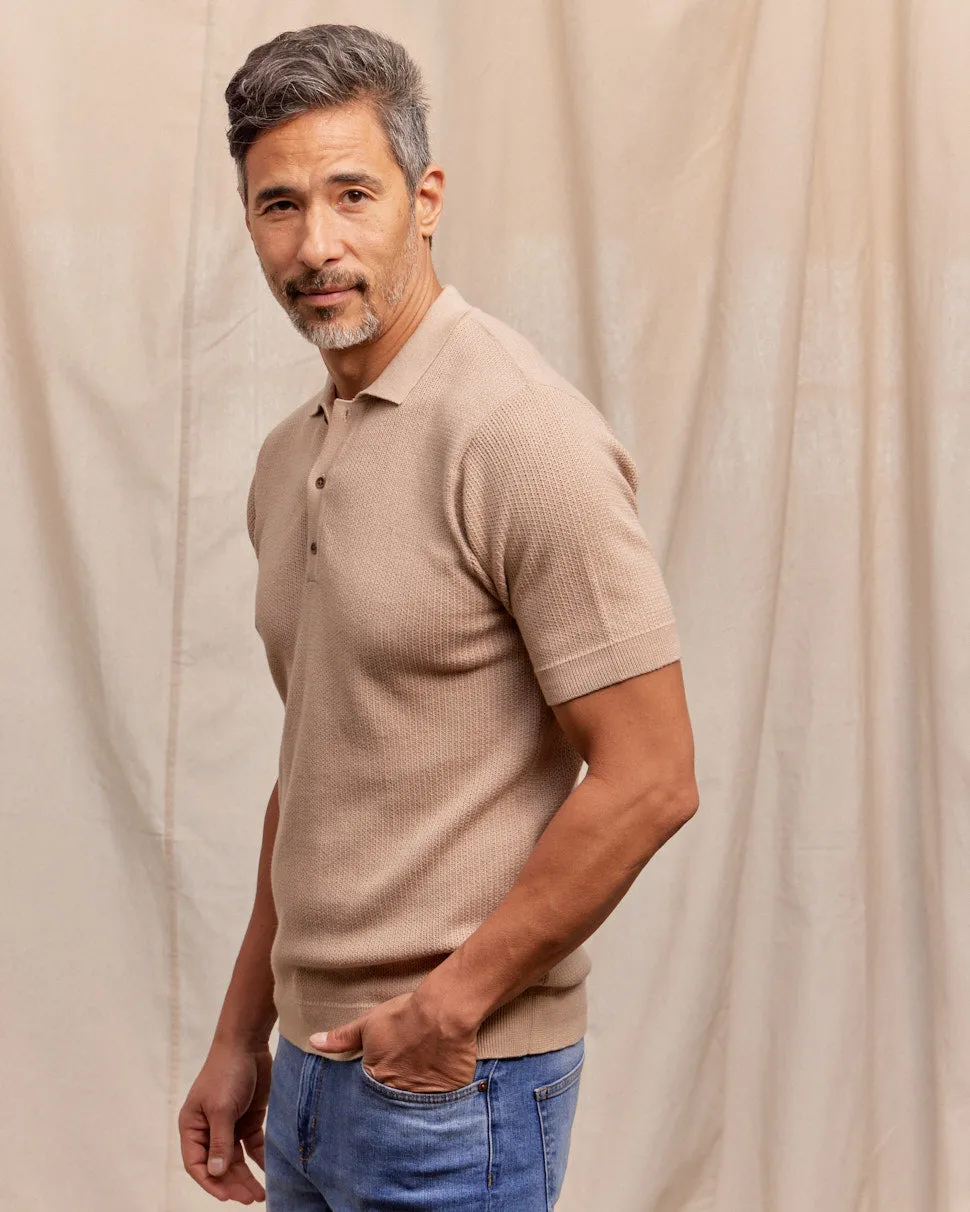 The Travis - Supima Cotton Rib Knit SS Polo - Tan