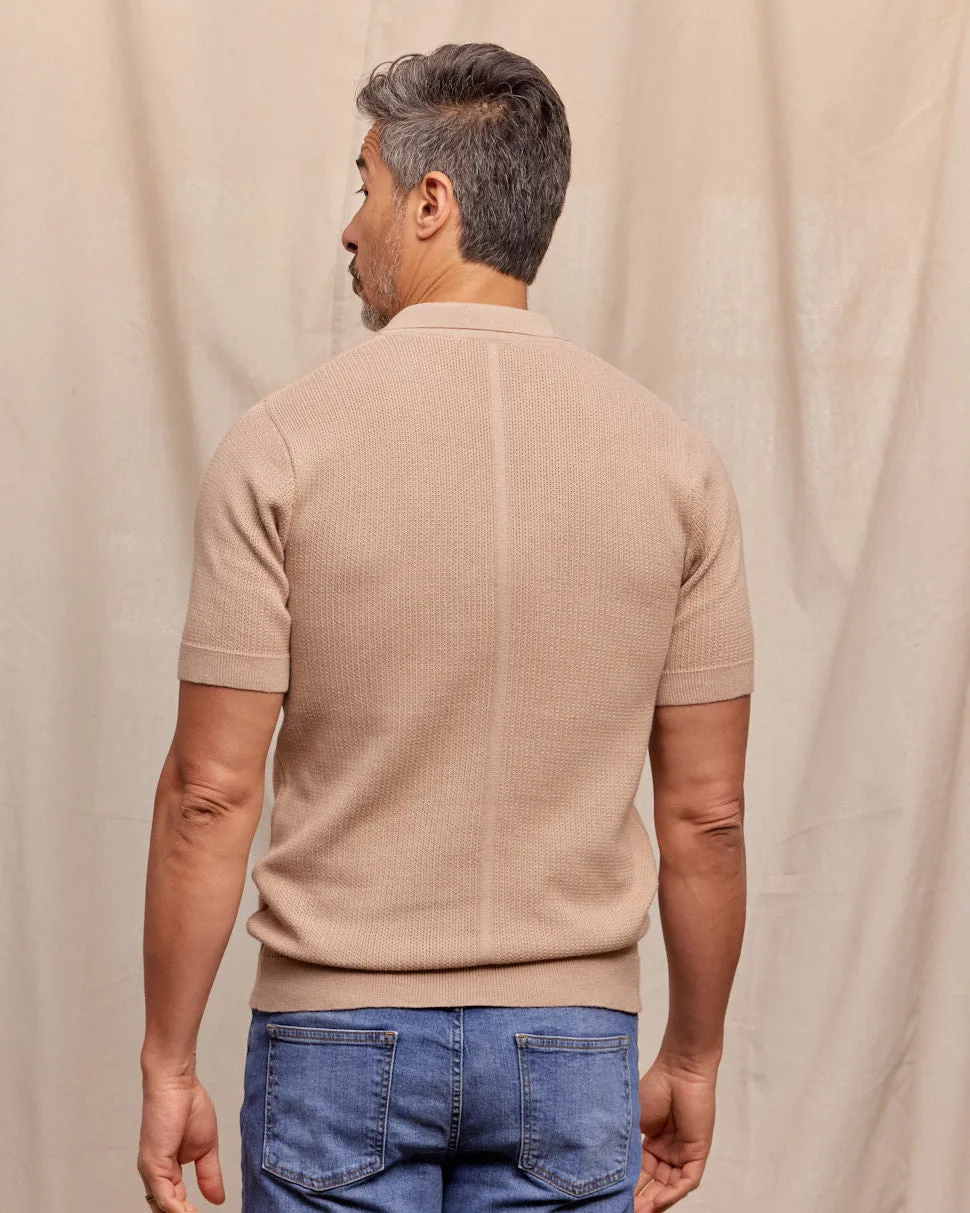 The Travis - Supima Cotton Rib Knit SS Polo - Tan