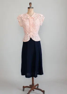 Vintage 1940s Pink Lace and Navy Rayon Dress