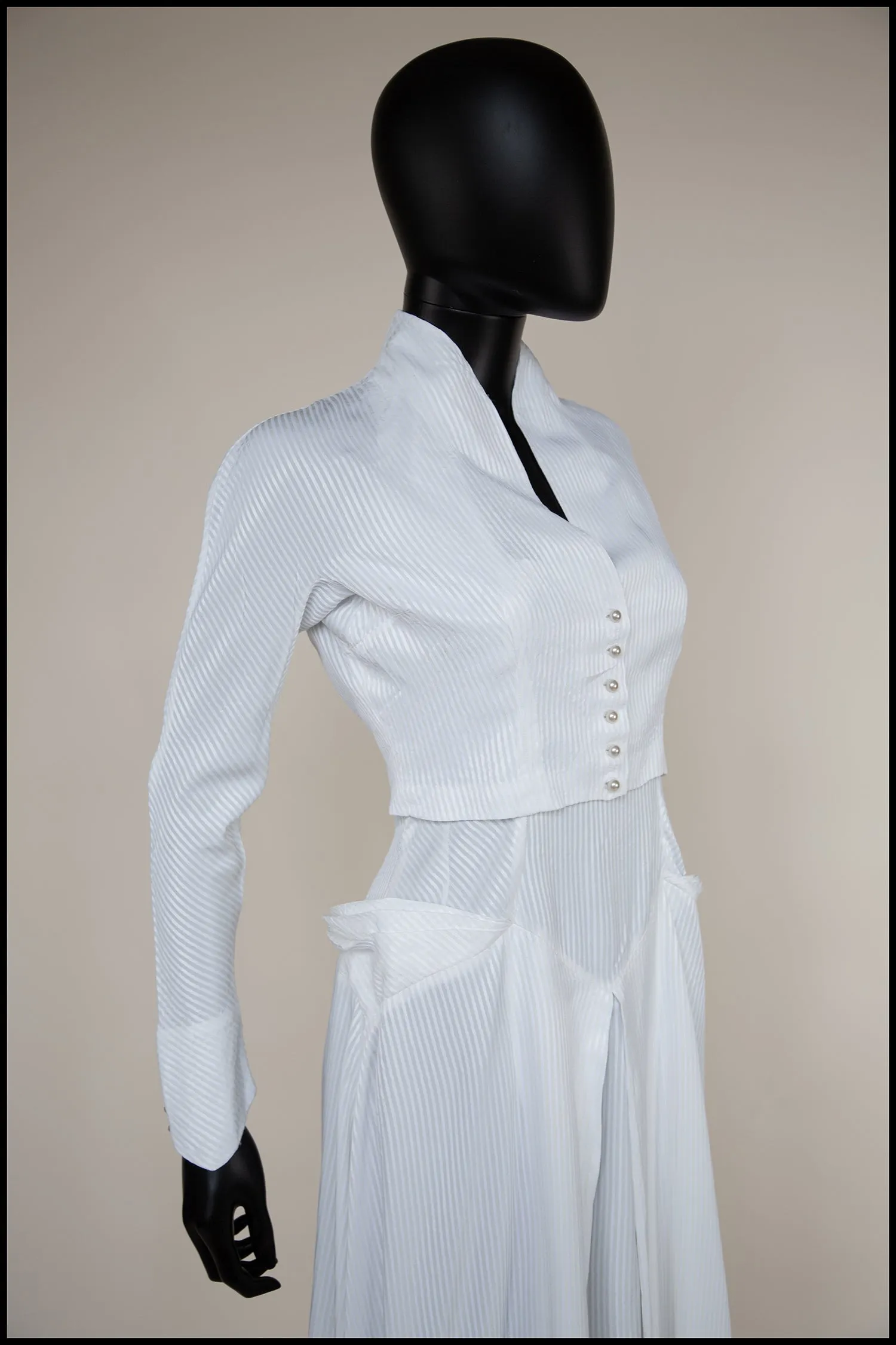 Vintage 1950s White Stripe Wedding Dress