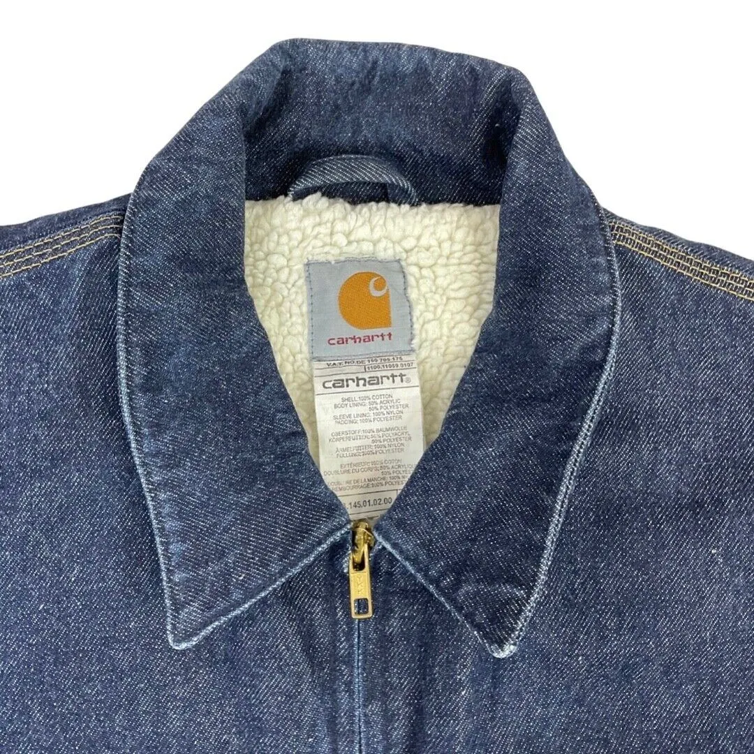 Vintage 90s 00s Blue Carhartt Sherpa Lined Zip-Up Denim Jacket M