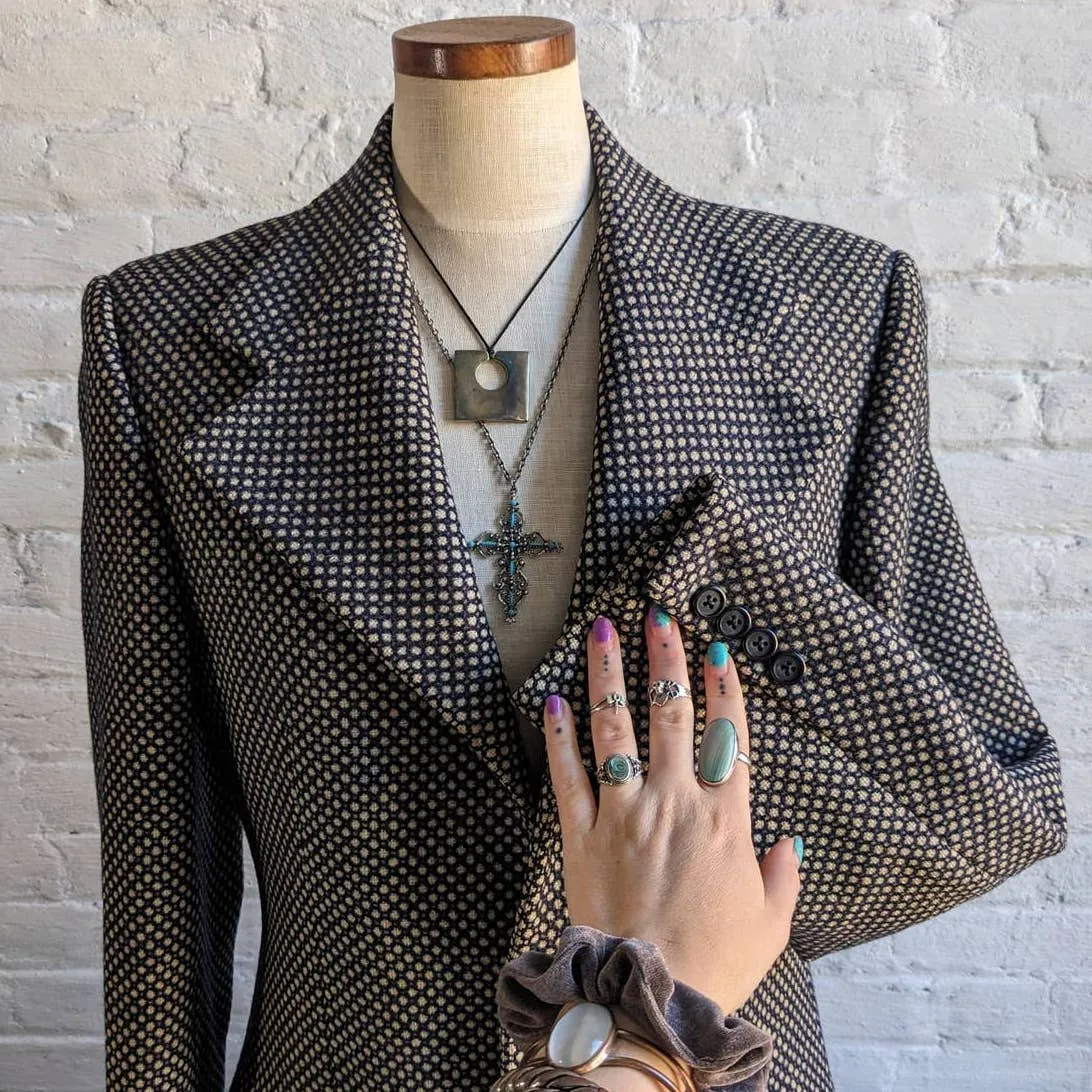 Vintage Wool Polkadot Tapestry Blazer Grunge Academia Grandpa Trench Coat Jacket