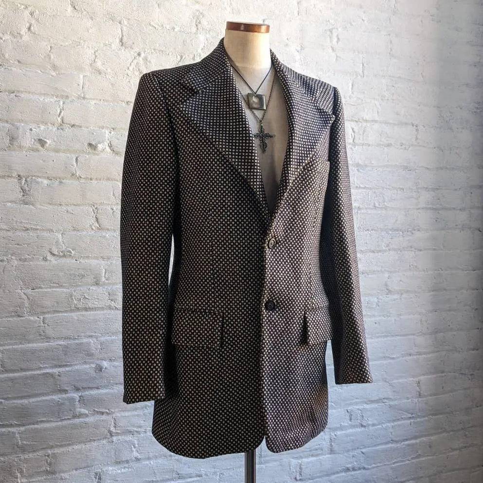 Vintage Wool Polkadot Tapestry Blazer Grunge Academia Grandpa Trench Coat Jacket