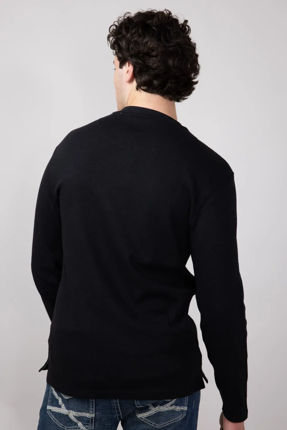 Weatherproof Vintage Waffle Henley Shirt for Men in Black | F243093GK-BLK