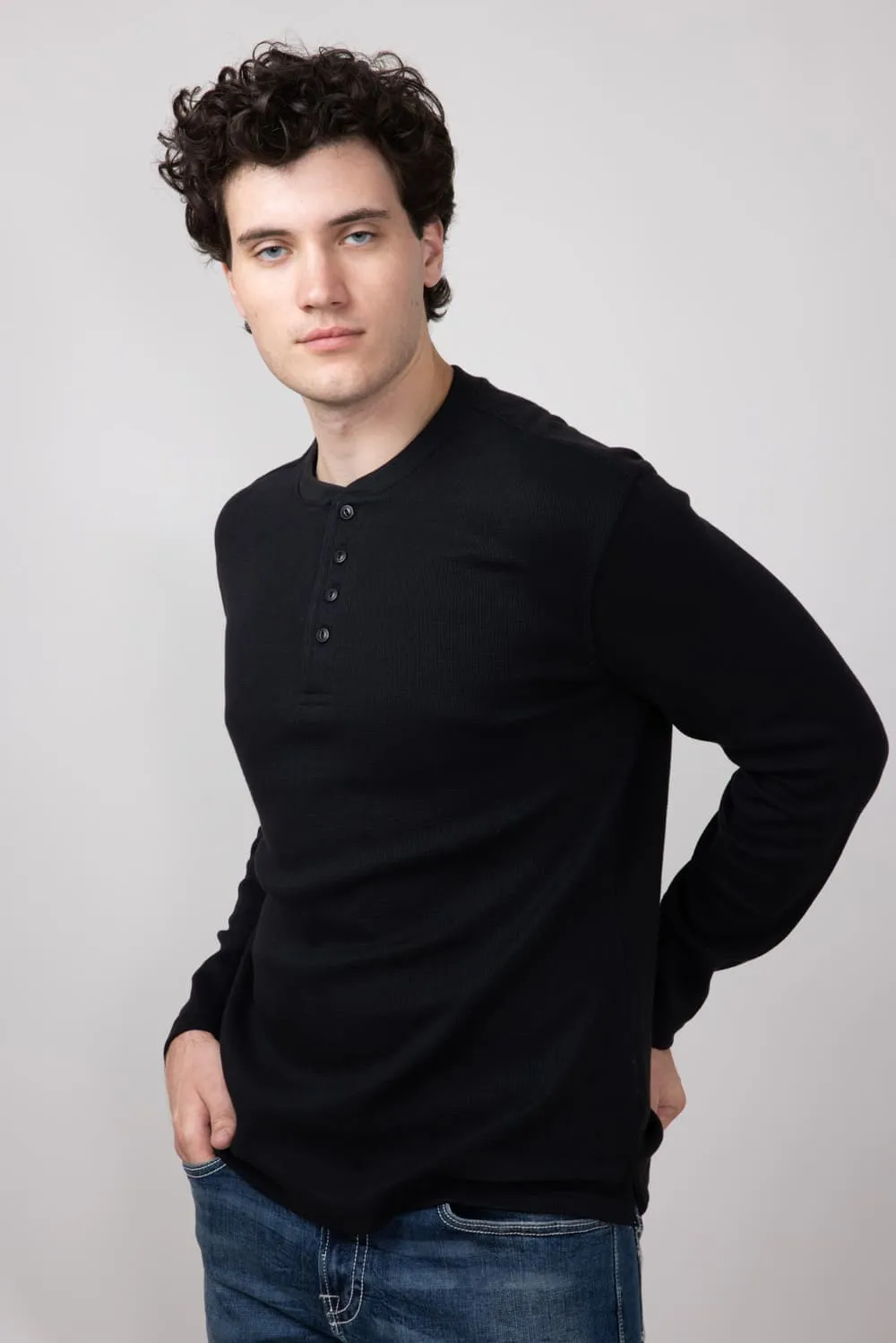 Weatherproof Vintage Waffle Henley Shirt for Men in Black | F243093GK-BLK