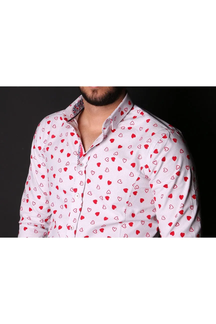 White Button Down Shirt W/ Flocking Hearts