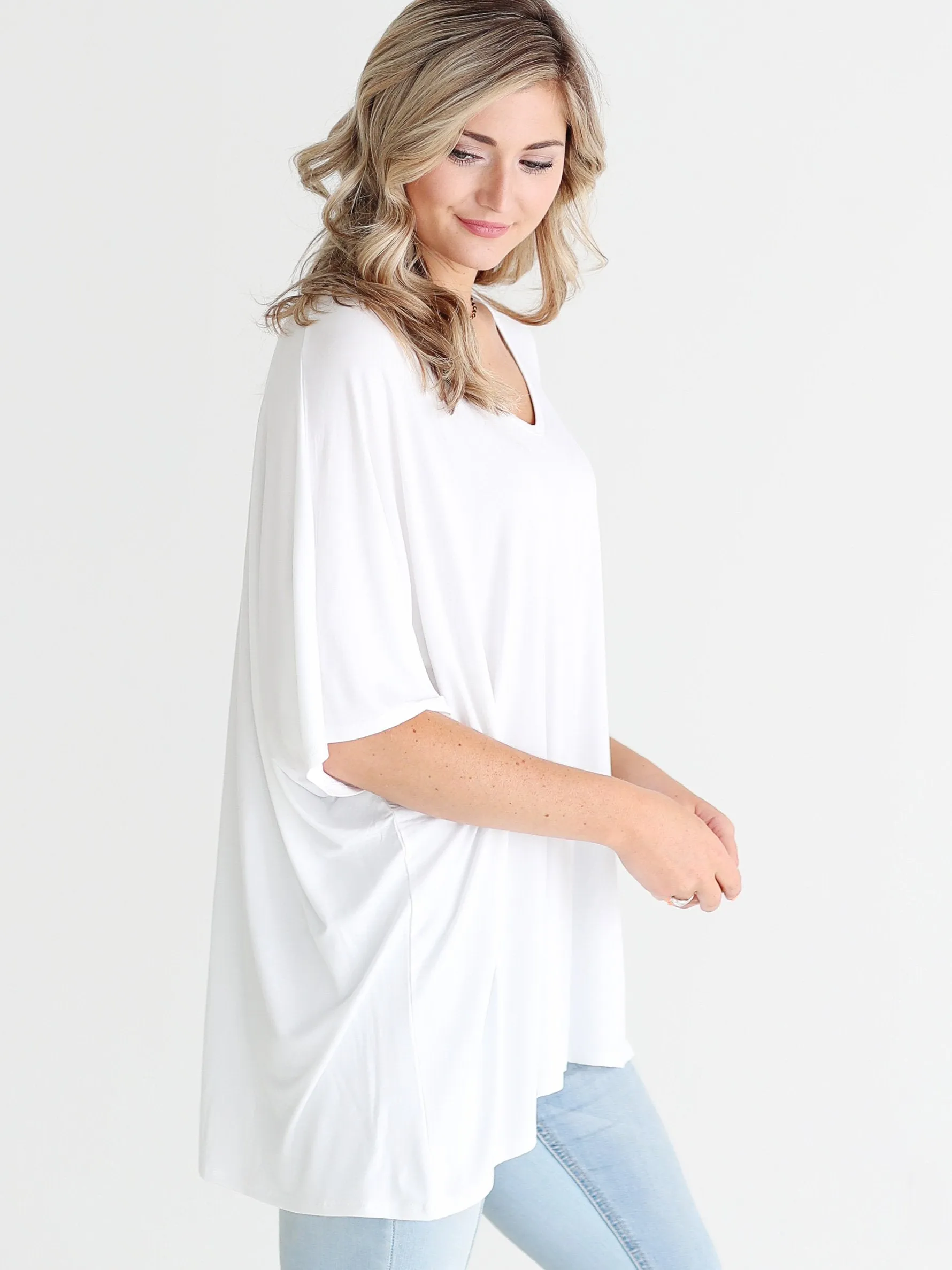 White DLMN Slouchy Oversized Top