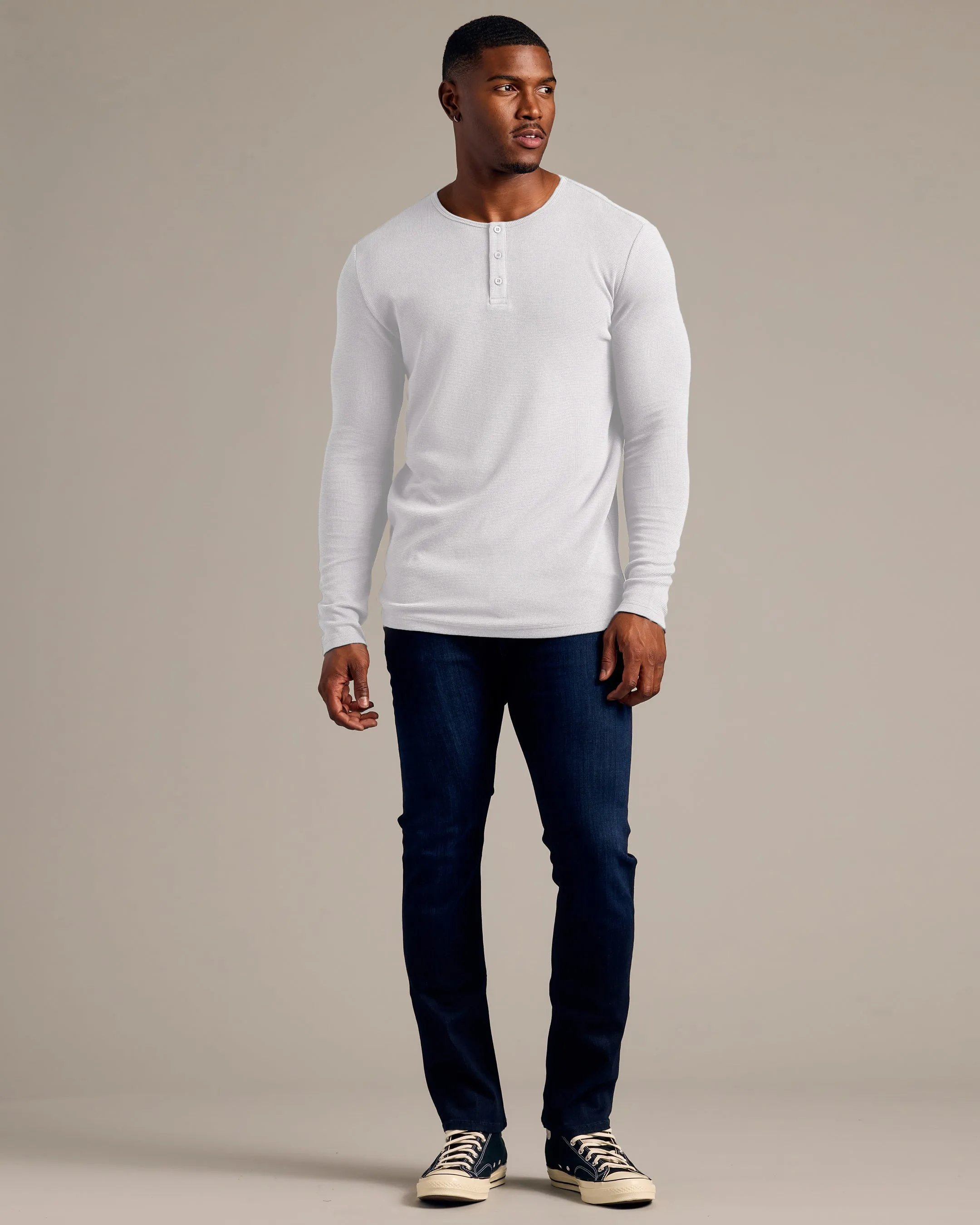 White Tall Waffle Long Sleeve Henley