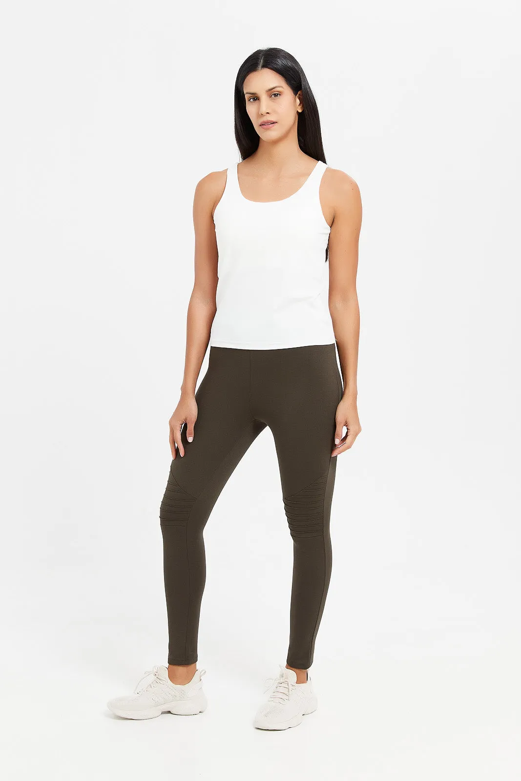 Women Green Ponte Plain Leggings