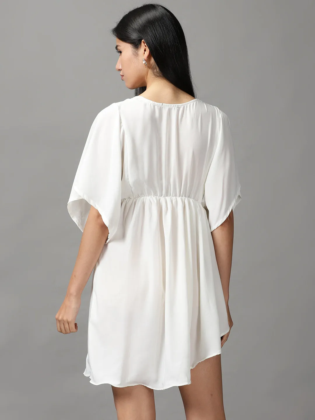 Women's Off White Solid Fit and Flare Top