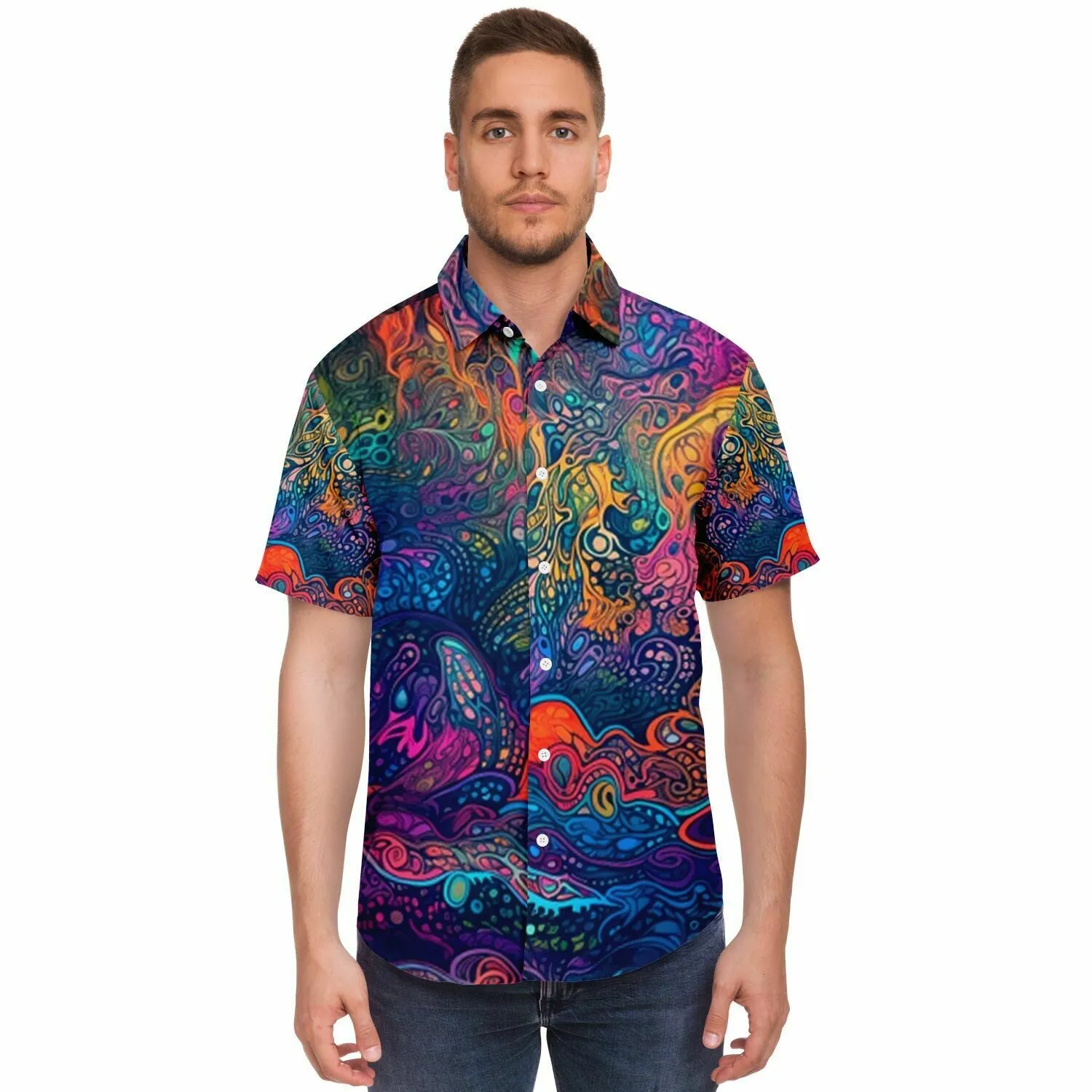 WOW Short Sleeve Button Down Shirt - ACIDMATH AI