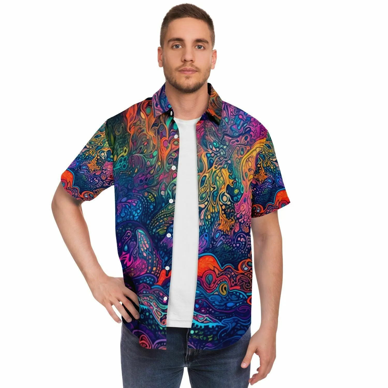 WOW Short Sleeve Button Down Shirt - ACIDMATH AI