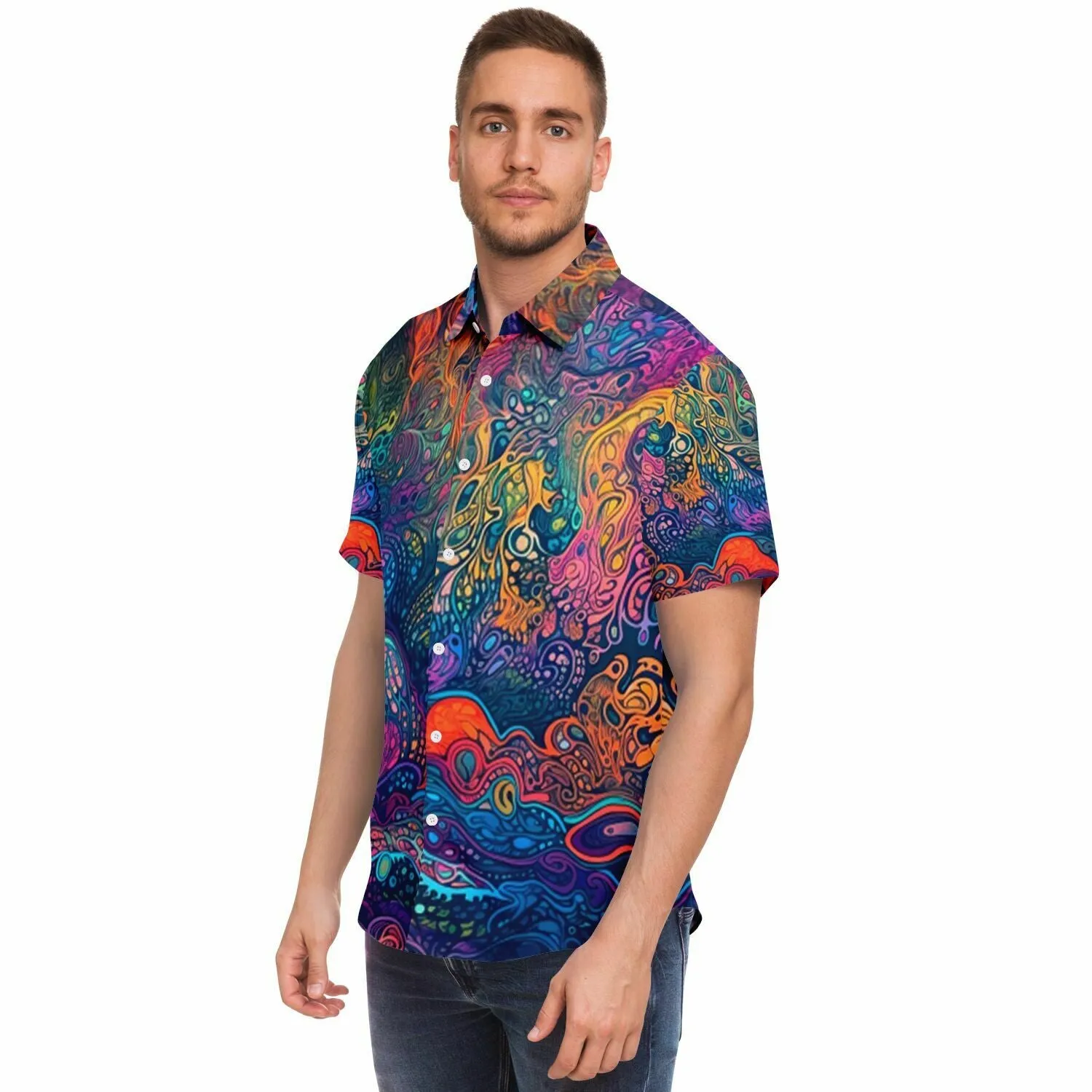 WOW Short Sleeve Button Down Shirt - ACIDMATH AI