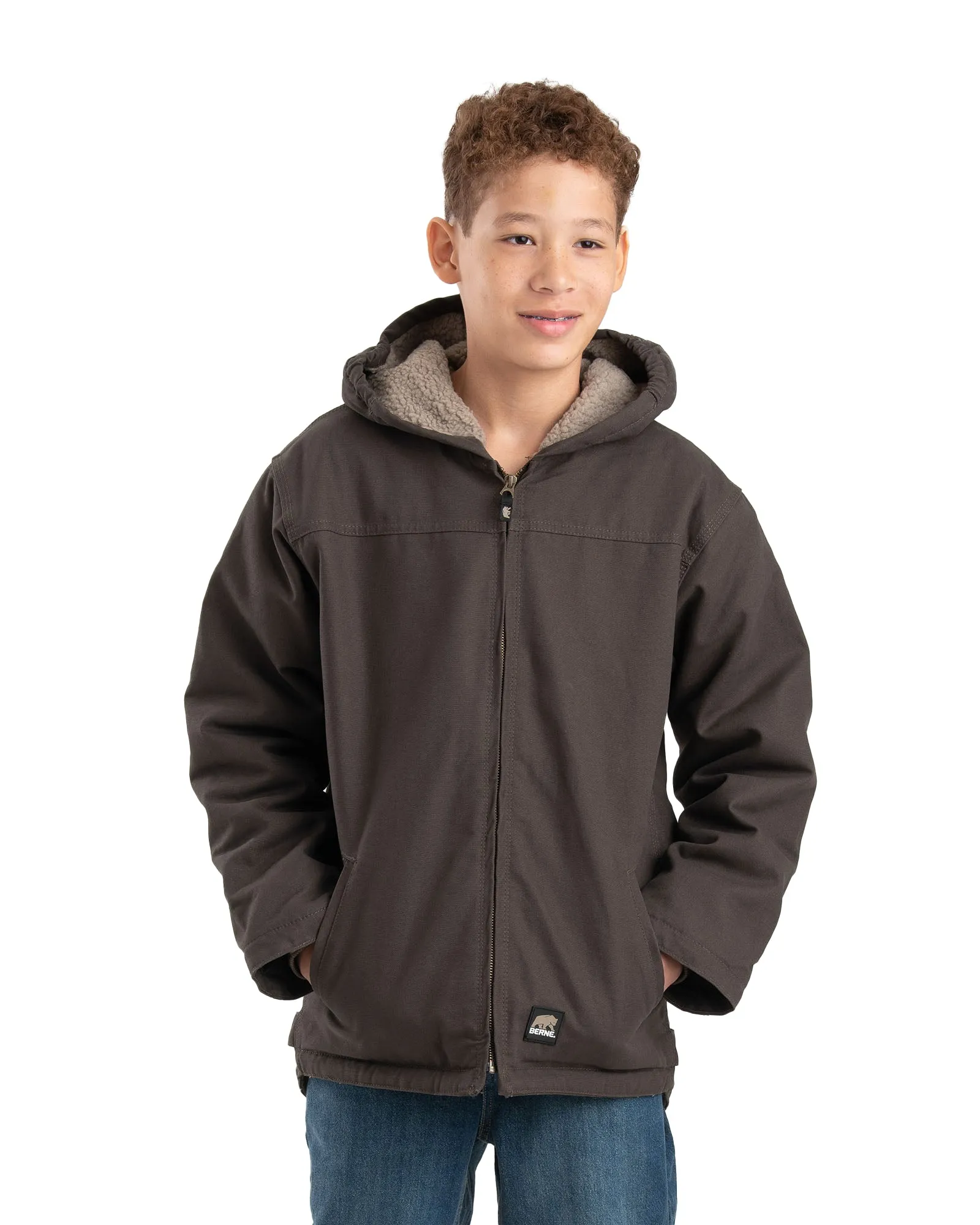 Youth Sherpa-Lined Softstone Duck Hooded Jacket